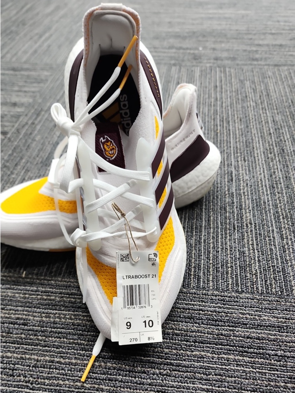 adidas White, Yellow & Maroon Ultraboost 21 Sneakers